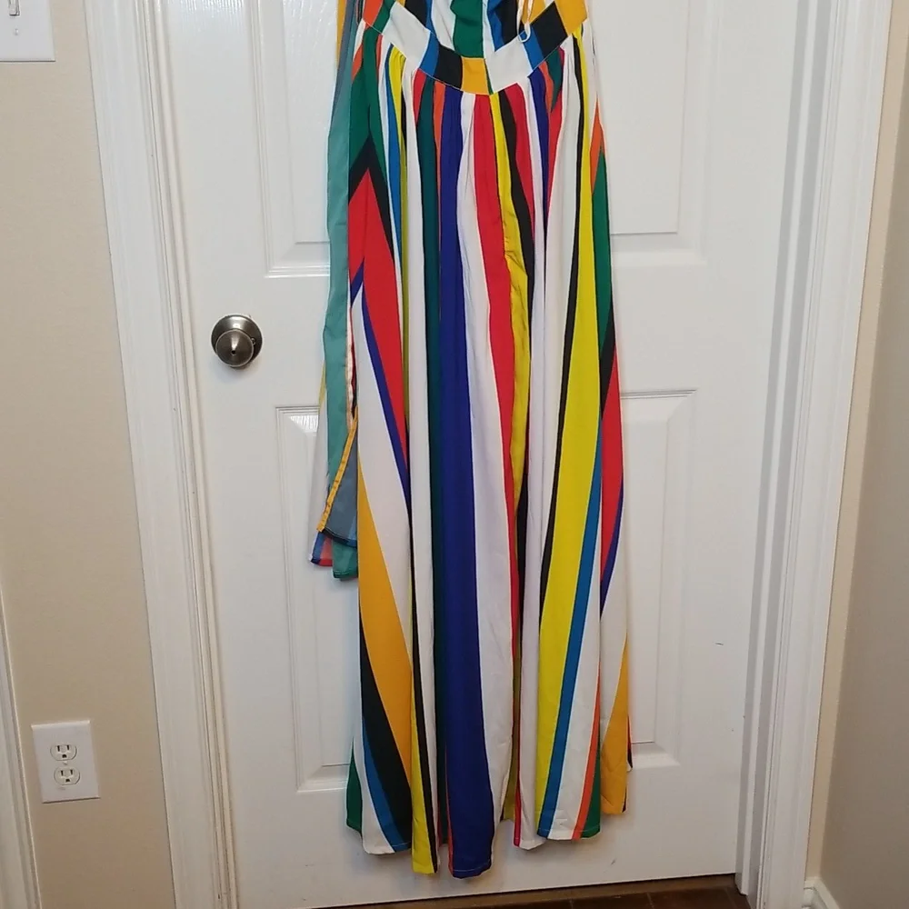 Boston Proper Vertical Backless Striped Halter Top Sleeveless Maxi Dress - Picture 6 of 14